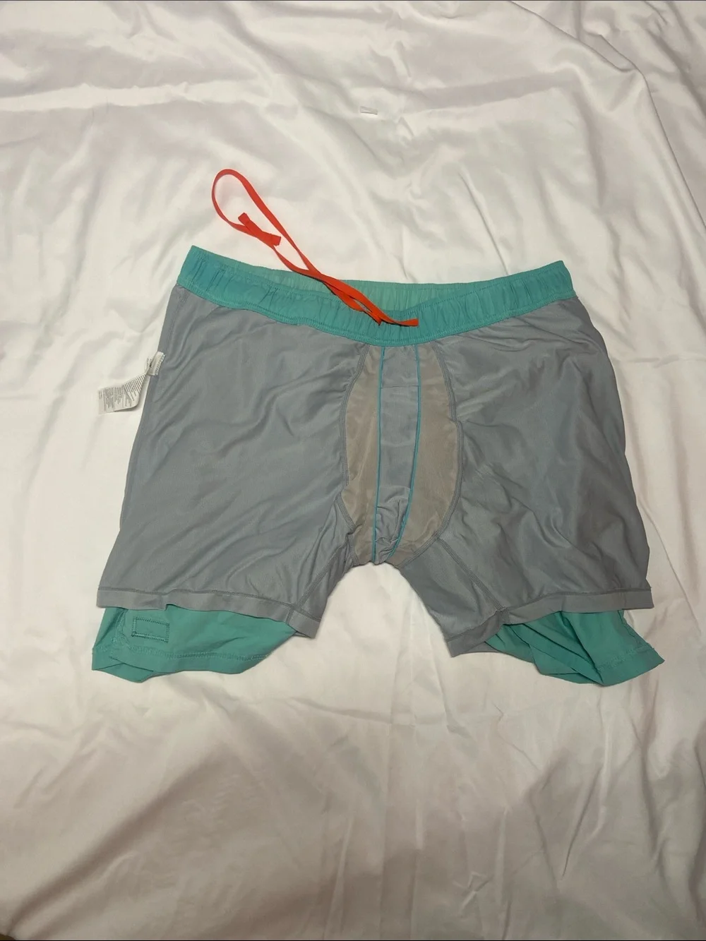 Saxx Mint Green Swim Trunks with Orange Drawstring